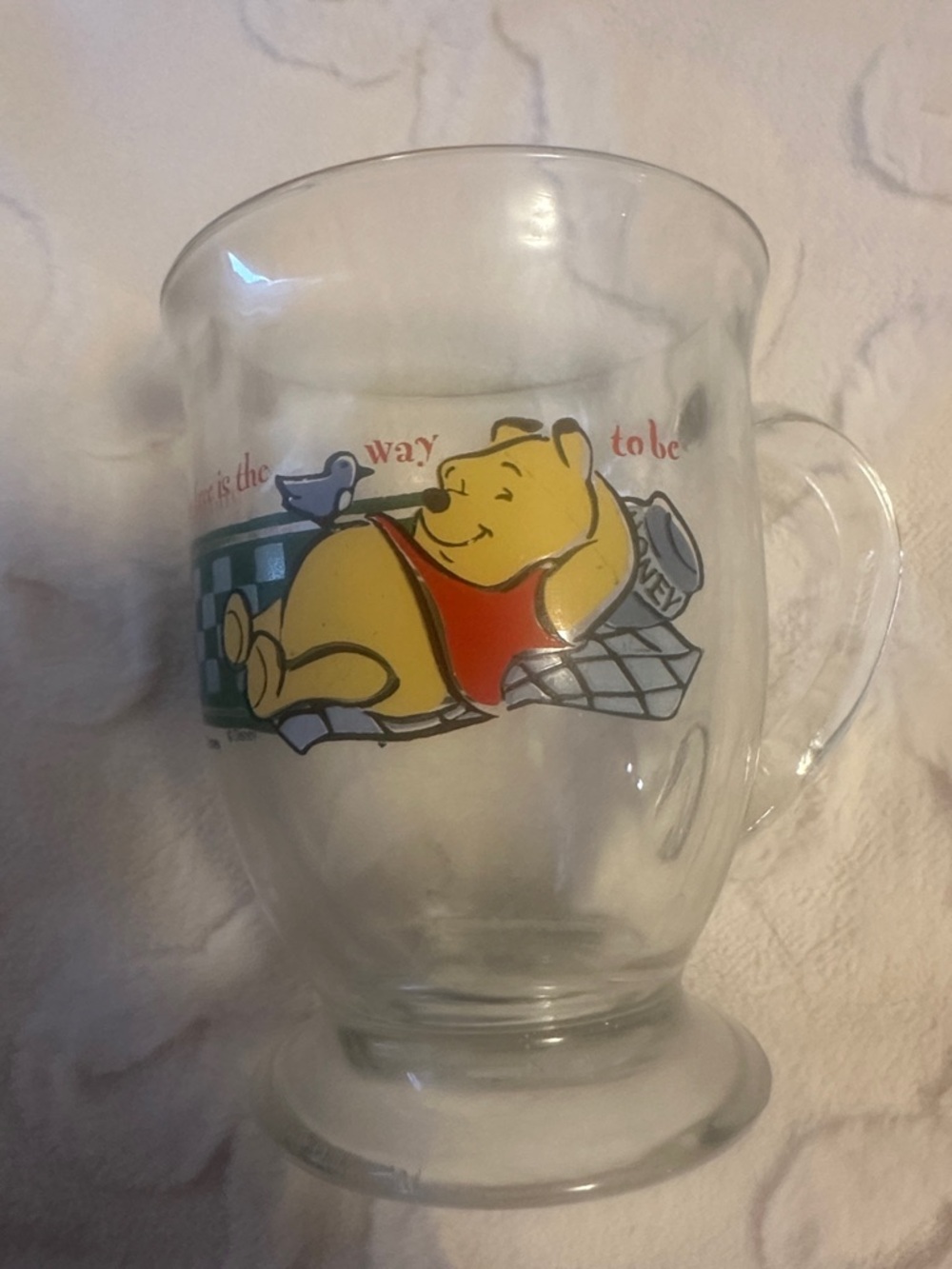 Disney Winnie the Pooh Clear Glass Mug with Yellow and Red Character